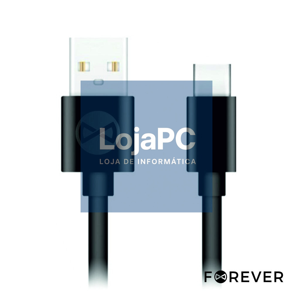 Cabo USB-A 2.0 3A Macho / USB-C Preto 1m FOREVER