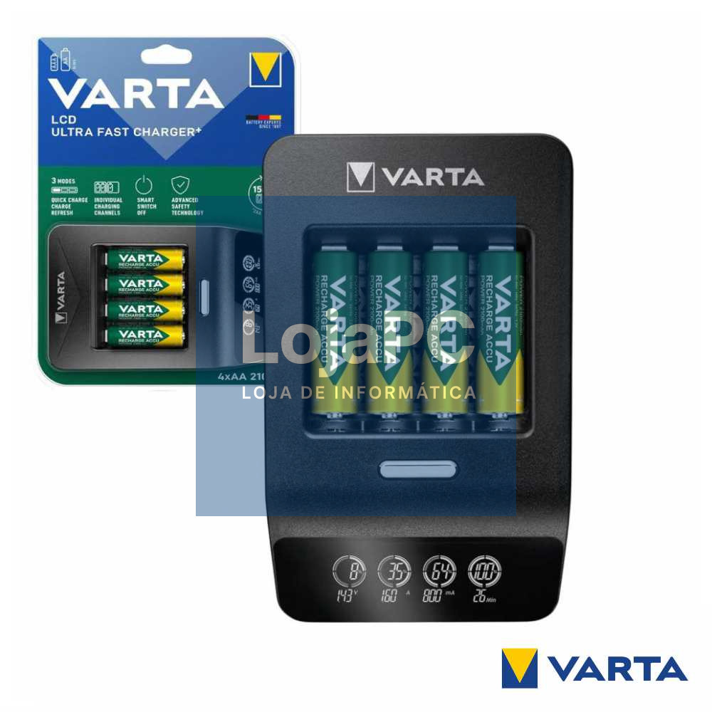 Carregador pilhas AA/AAA 57685 C/ 4x Pilhas AA 2100mAh VARTA