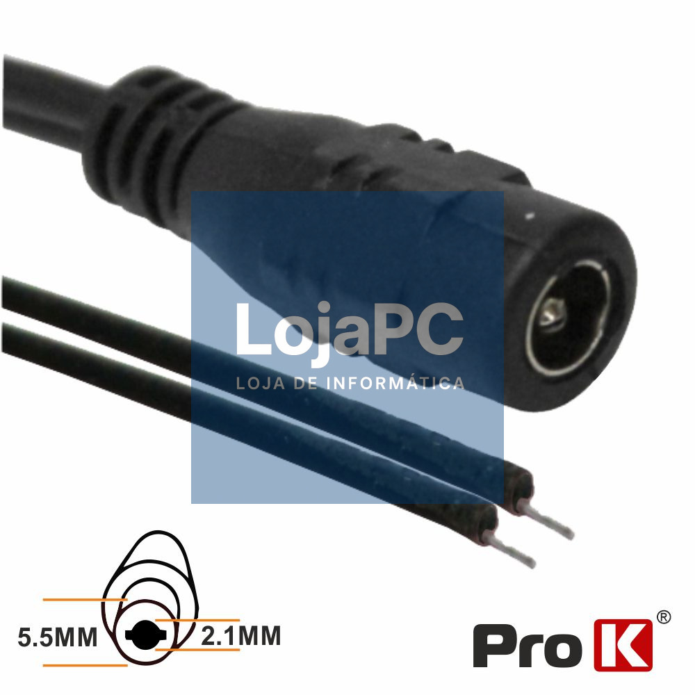 FICHA ALIMENTAÇÃO DC MACHO 5.5X2.1MM 12MM C/ CABO PROK