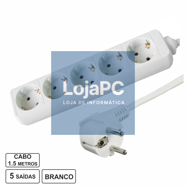 TOMADA ELÉTRICA C/ 5 SAÍDAS 1.5M BRANCO