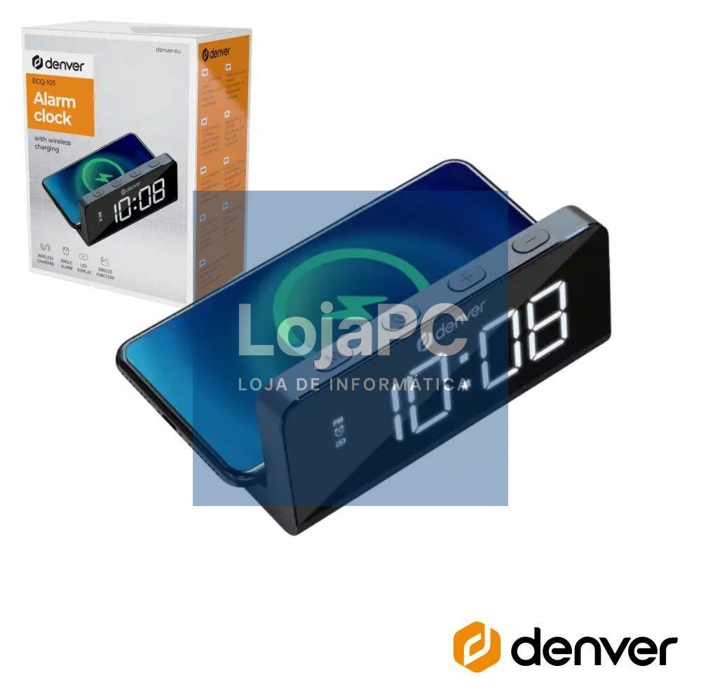 Relógio Despertador C/ Carregador Indução QI 10W DENVER