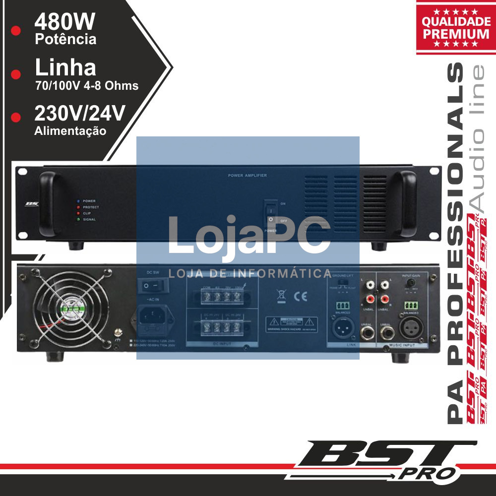 AMPLIFICADOR 19" 2U 1 CANAL PA 100V 230/24V 480W BSTPRO