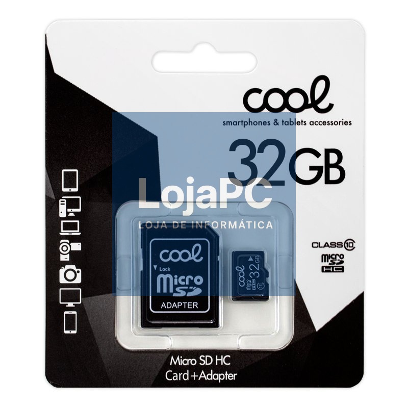 Micro SD Memory Card with Adapt. x32GB COOL (Class 10)
