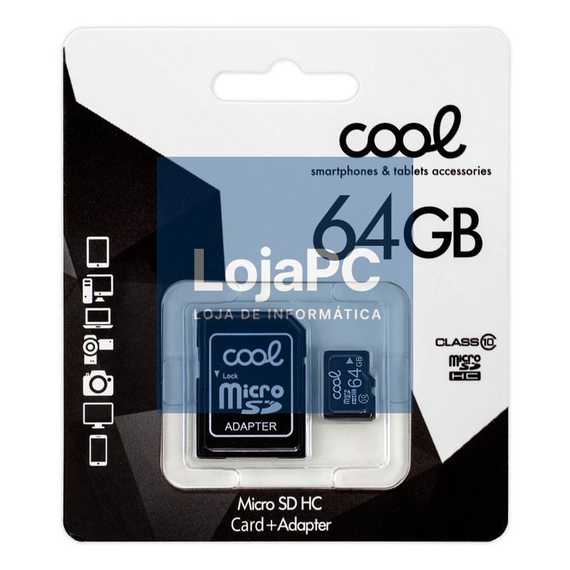 Micro SD Memory Card with Adapt. x64GB COOL (Class 10)