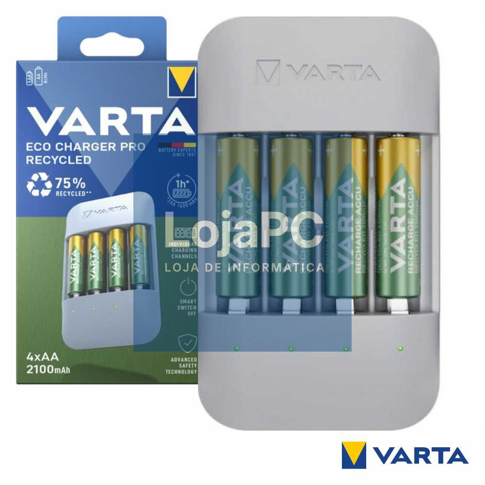 Carregador PRO pilhas AA/AAA C/ 4x AA 2100mAh 56816 VARTA