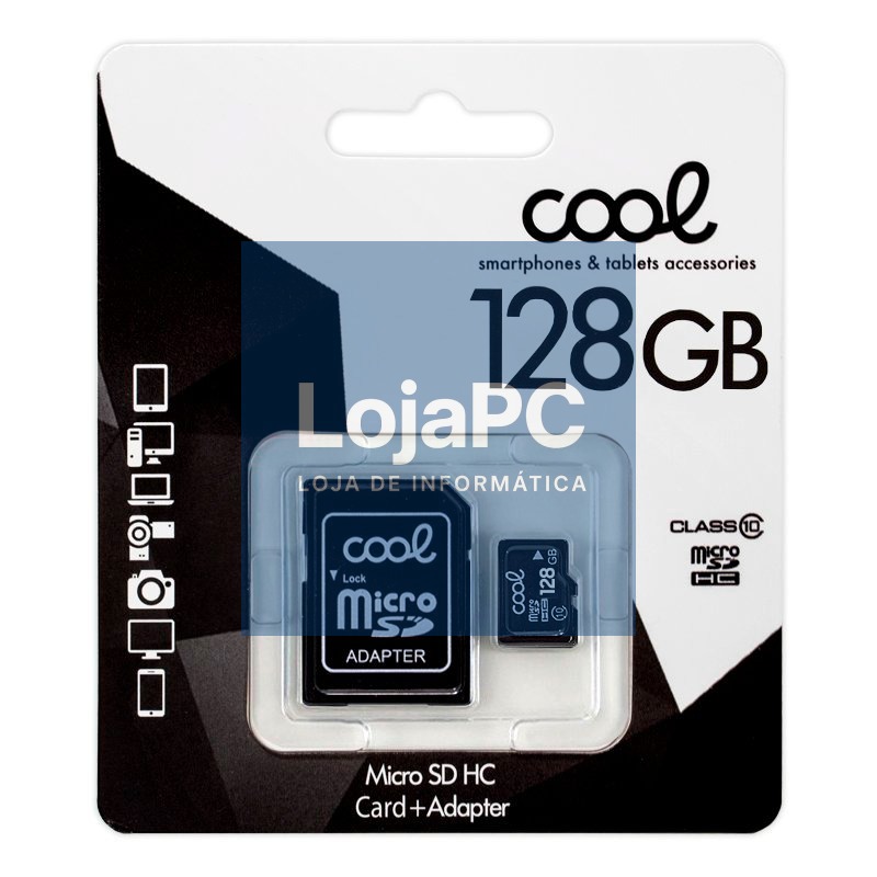 Micro SD Memory Card with Adapter x128 GB COOL (Class 10)
