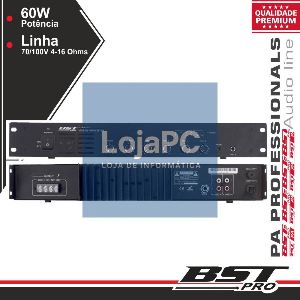 AMPLIFICADOR PA 60W 4 ENTRADAS BSTPRO