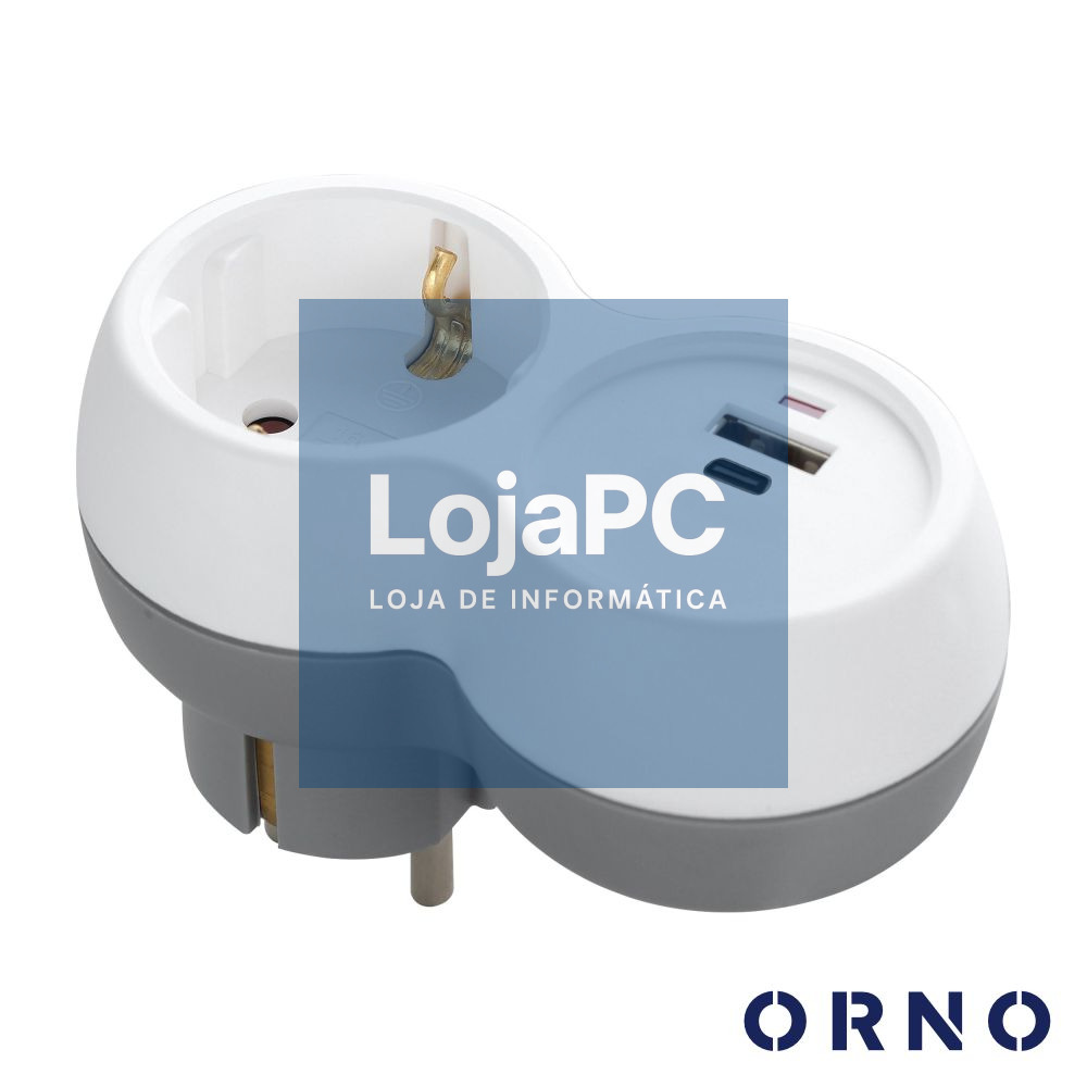 Ficha Elétrica Adaptadora 1x Schuko 2x USB ORNO