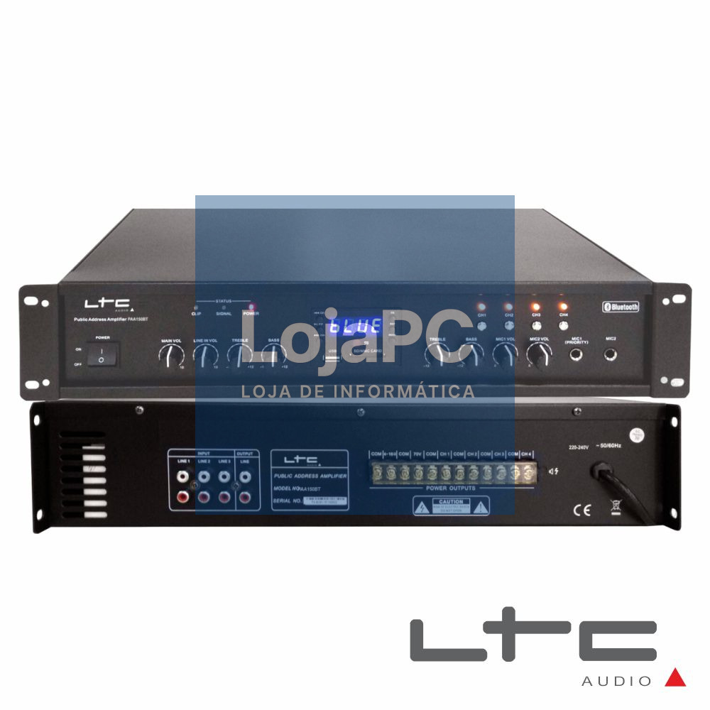 AMPLIFICADOR 19" 4 ZONAS PA 100V 180W MP3 USB/SD LTC