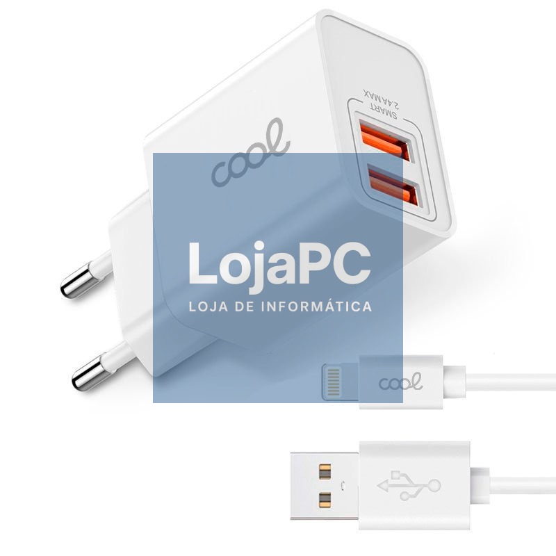 Network Charger for iPhone COOL 2 x USB + Lightning Cable 1.2m (2.4 Amp) — imagem 3