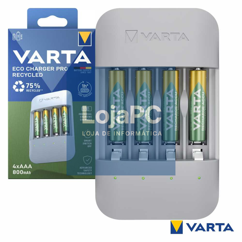 Carregador PRO pilhas AA/AAA C/ 4x AAA 800mAh 56813 VARTA