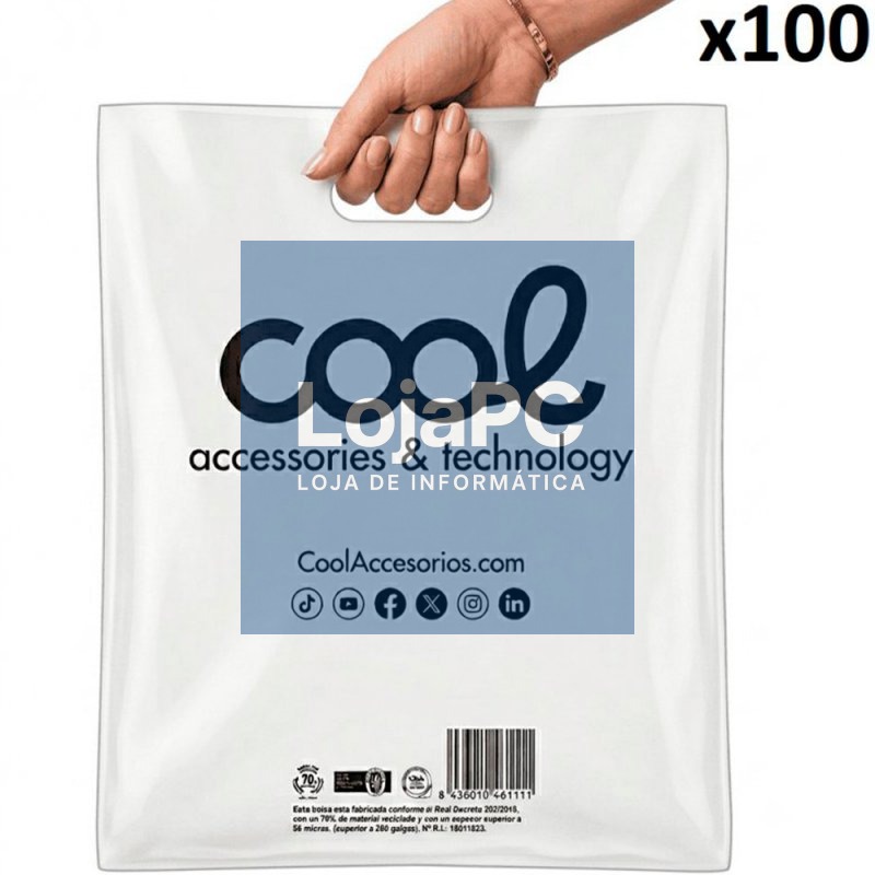 Pack 100 Large 70% Recycled White Plastic Bags COOL (51 x 40 cm)