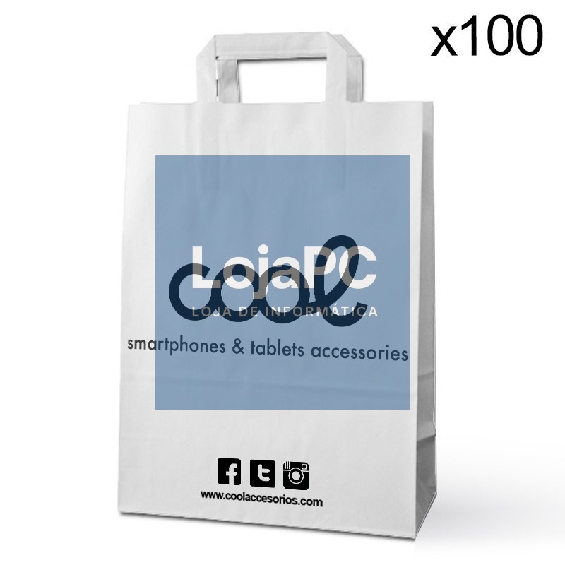Pack 100 White PAPER Bags COOL (23.5 x 18 cm)