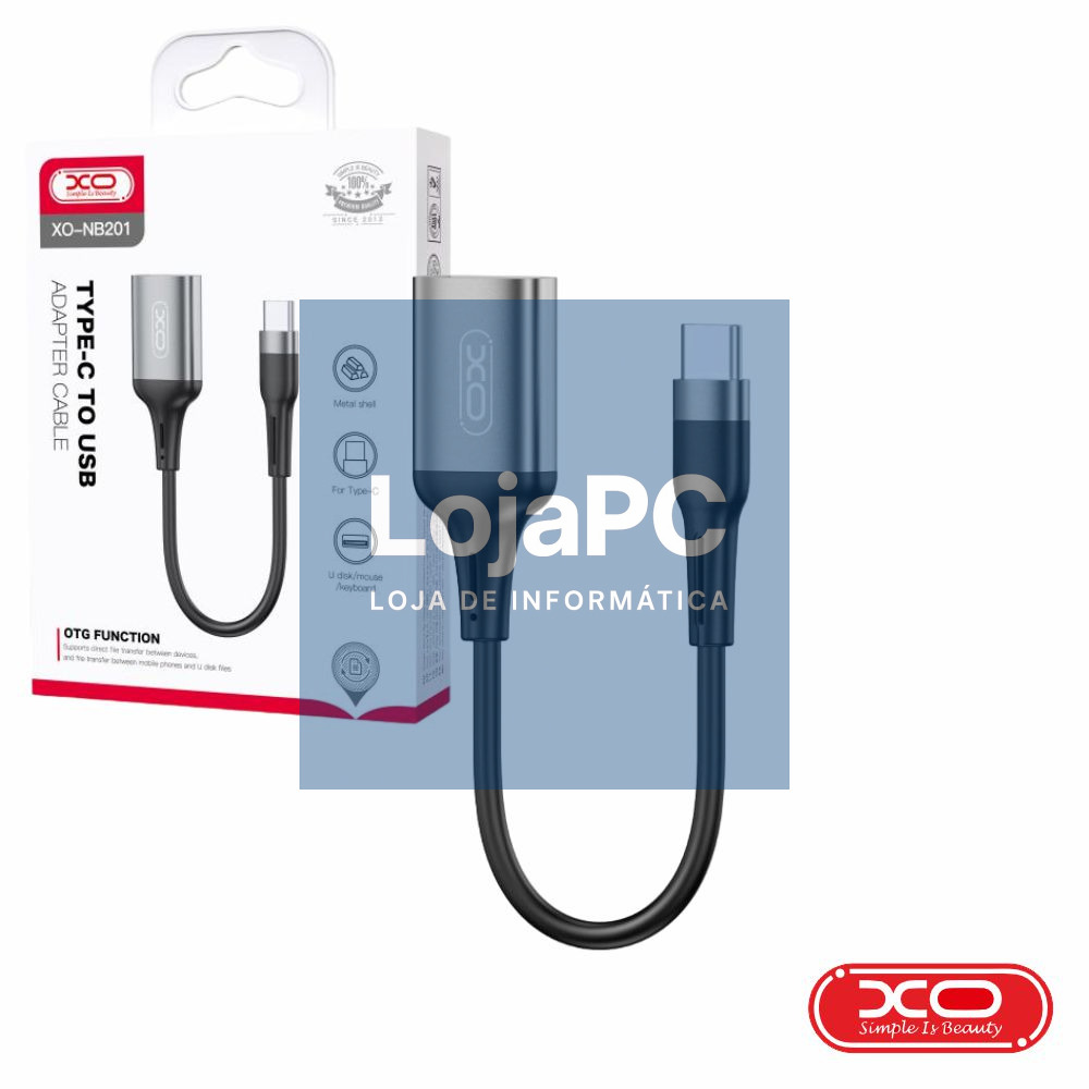 Cabo Adaptador USB-C Macho/USB-A 2.0 Fêmea OTG XO