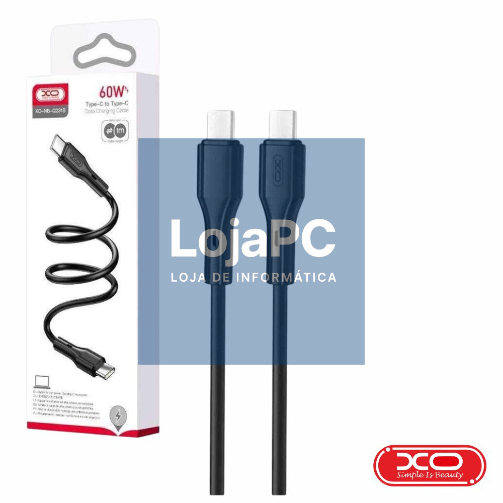 Cabo USB-C Macho / USB-C Macho PD 60W 1m Preto XO