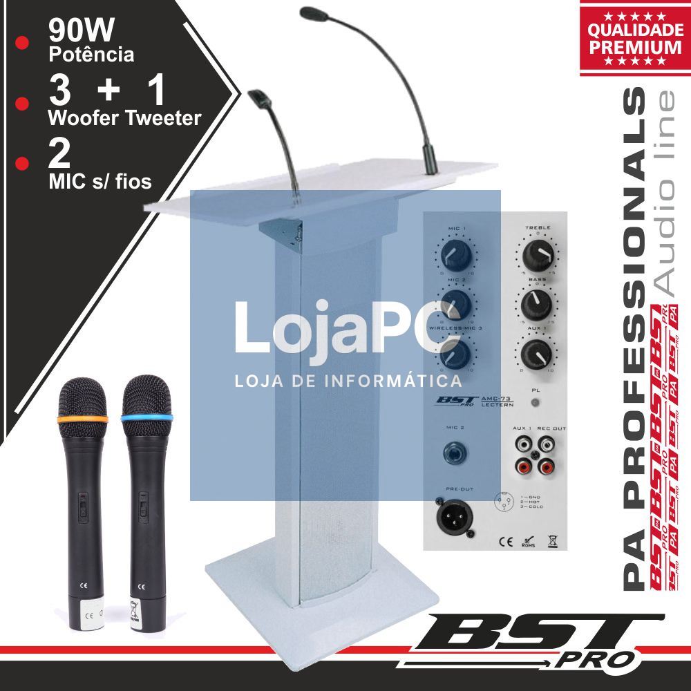 SISTEMA CONFERÊNCIA AMPLIFICADO 3 COLUNAS MIC LUZ 90W BRANCO