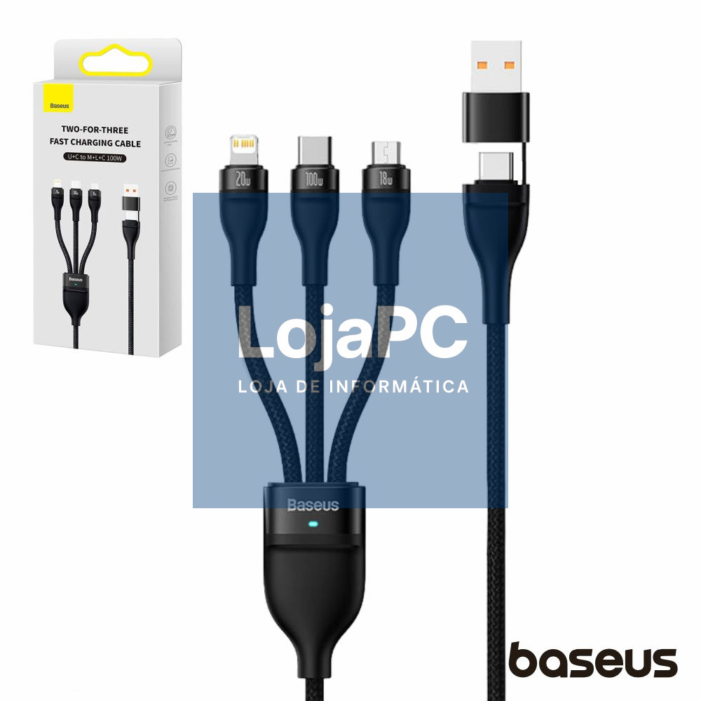 Cabo USB-A/C Macho/MicroUSB/USB-C/Lightning 1.2M 100W Baseus