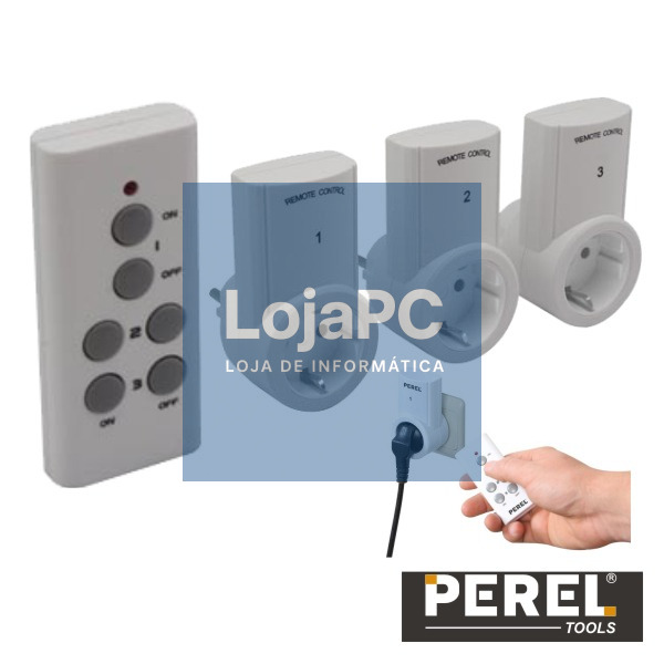 CONJUNTO DE 3 TOMADAS ELÉTRICAS C/ COMANDO S/FIOS PEREL