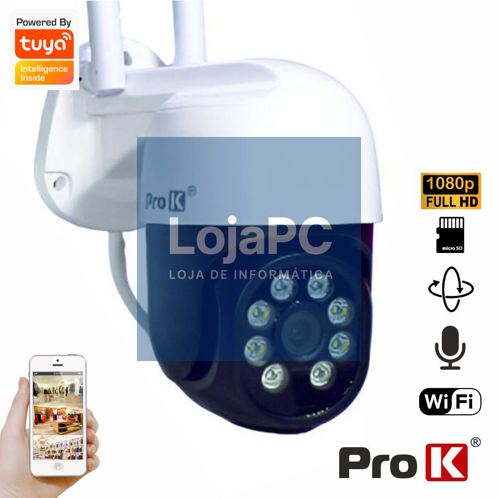Câmara Vigilância IP Wifi 3M FHD Exterior PAN/TILT Tuya PROK