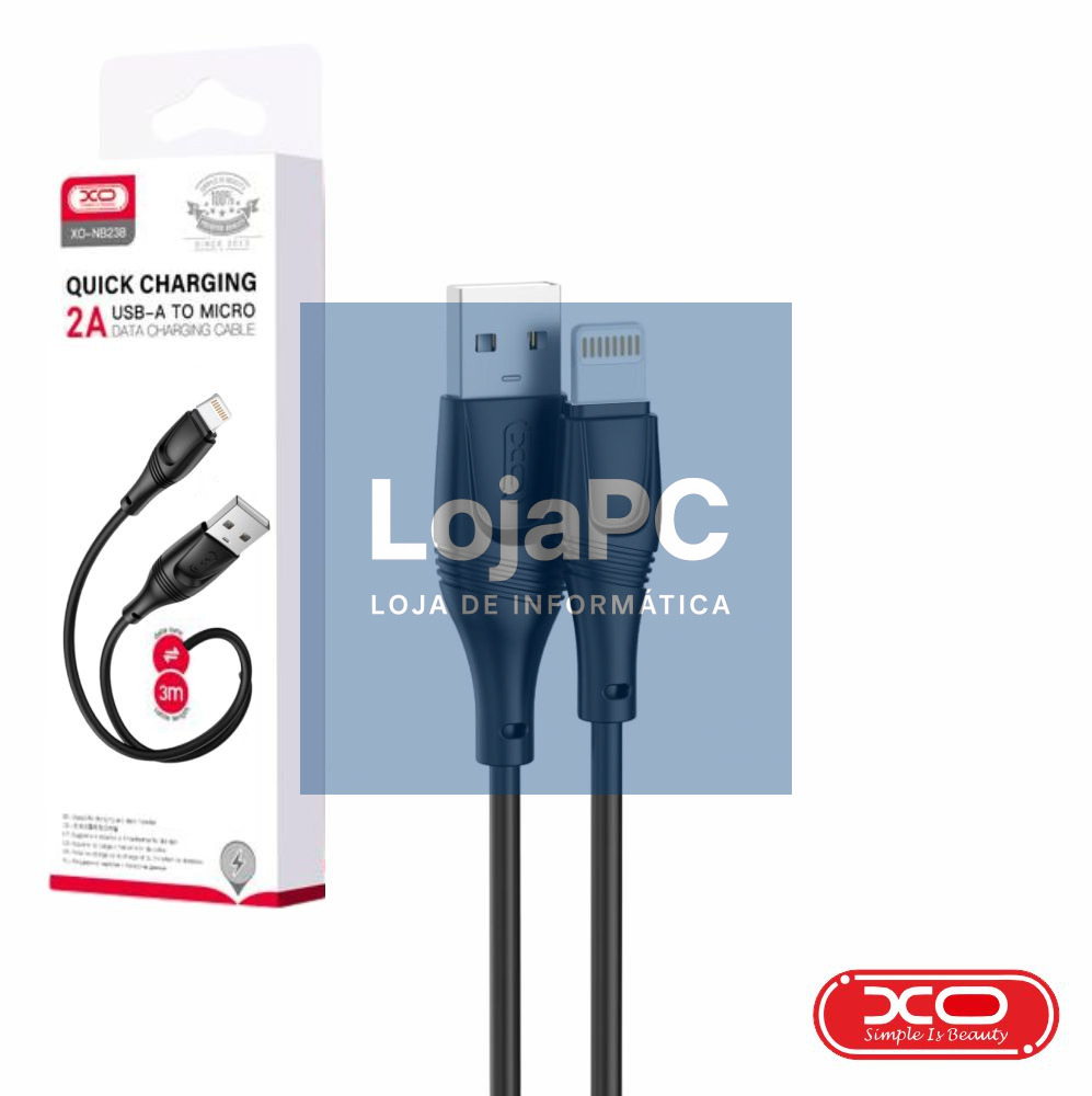 Cabo USB-A Macho / Lightning Macho 3m Preto XO