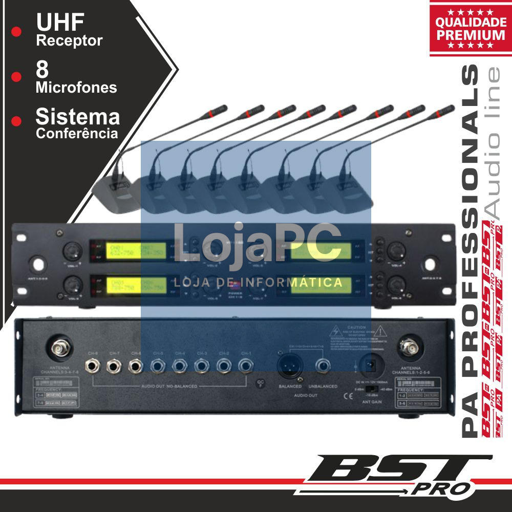 CENTRAL MICROFONE S/ FIOS 8 CANAIS ATÉ 32 MICS UHF BSTPRO