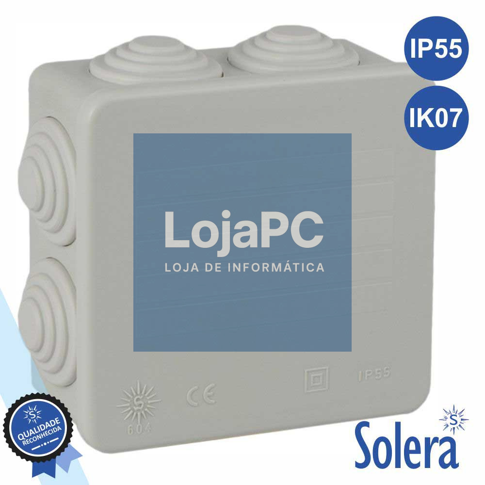 CAIXA DE PASSAGEM ESTANQUE C/ 7 CONES 80x80x35MM IP55 SOLERA