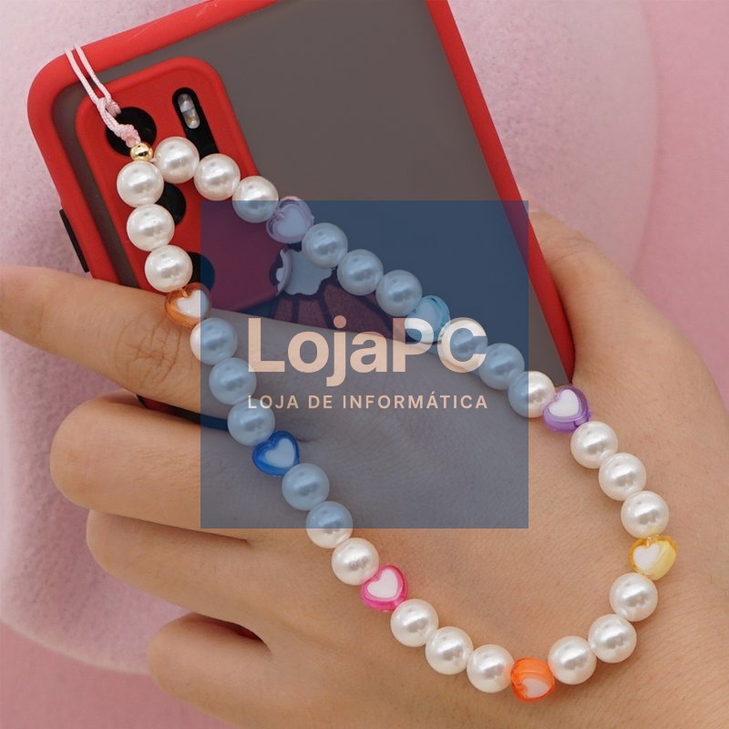 Pendant COOL Universal Smartphone Bracelet Strap Pearls Hearts — imagem 2