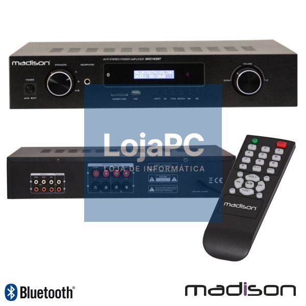 AMPLIFICADOR STEREO HIFI 2X180W 3 ENTRADAS USB/BT/FM MADISON