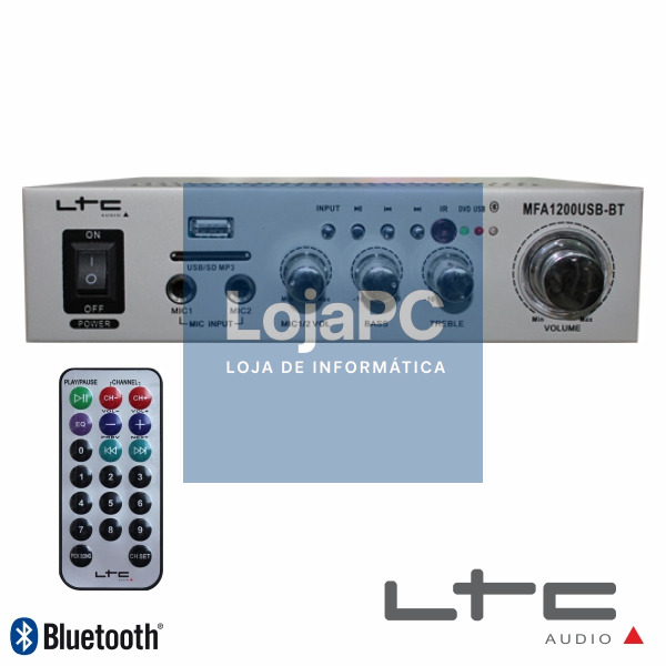 AMPLIFICADOR KARAOKE 2x50W 8-16 OHM 220V/12V USB/BT LTC