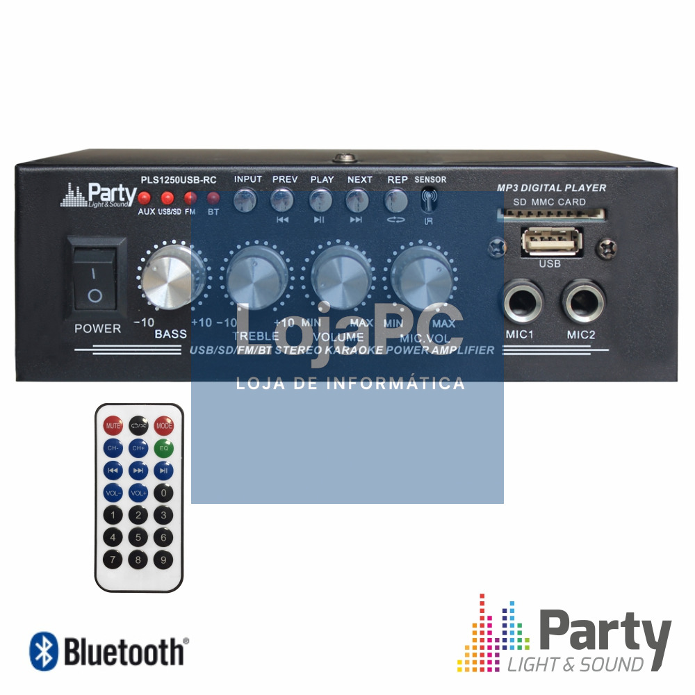 AMPLIFICADOR KARAOKE 2x25W 8-16 OHM 220V/12V USB/BT/FM LTC