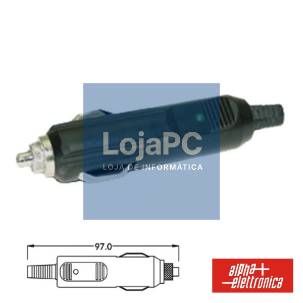 FICHA ISQUEIRO MACHO C/ FUSÍVEL E LED P/ SOLDAR