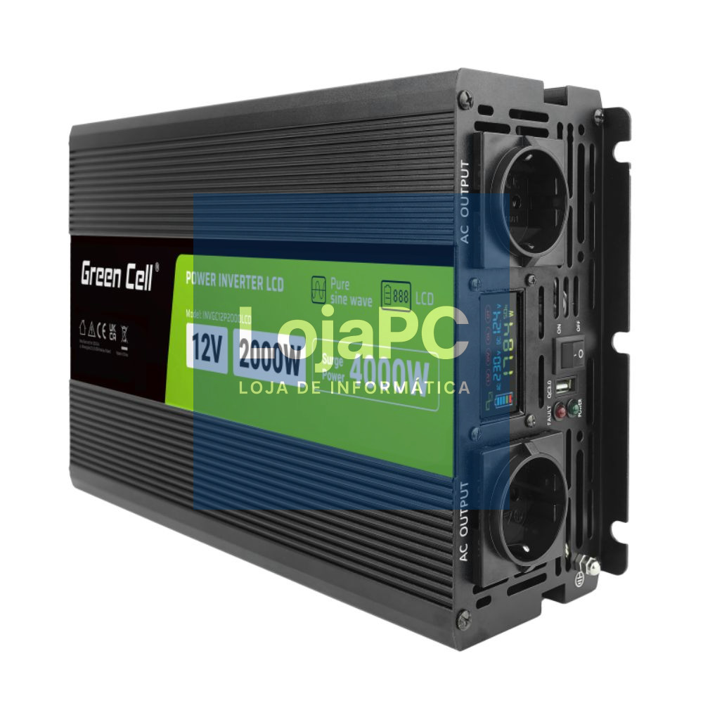 Conversor 12V-230V 2000W Onda Pura C/ LCD GREEN CELL