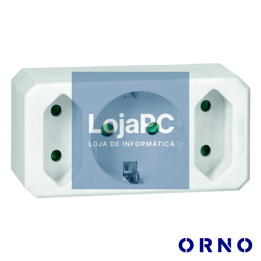 Ficha Elétrica Adaptadora 1x Schuko 2x AC Plana ORNO