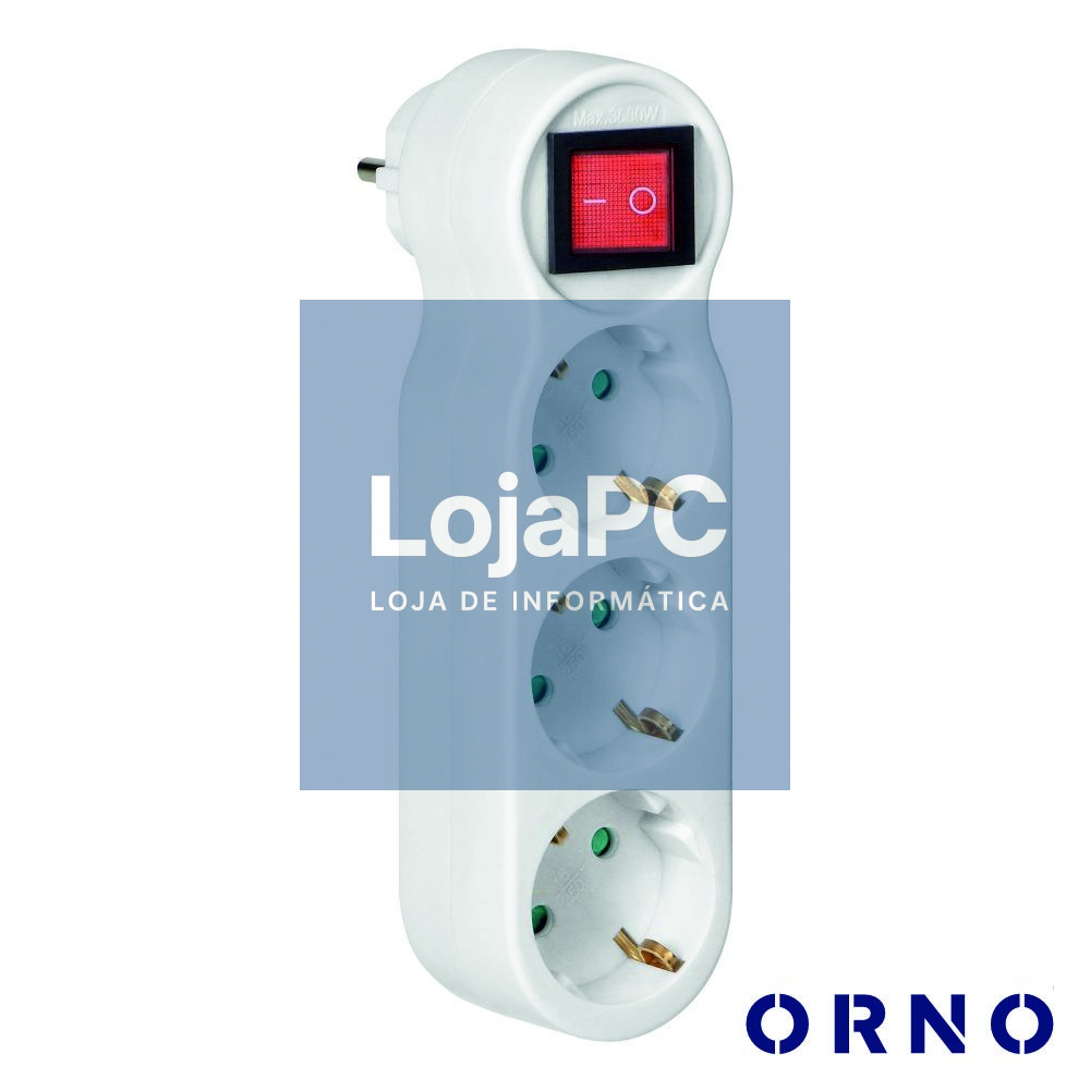 Ficha Elétrica Adaptadora 3x Schuko C/ Interruptor ORNO