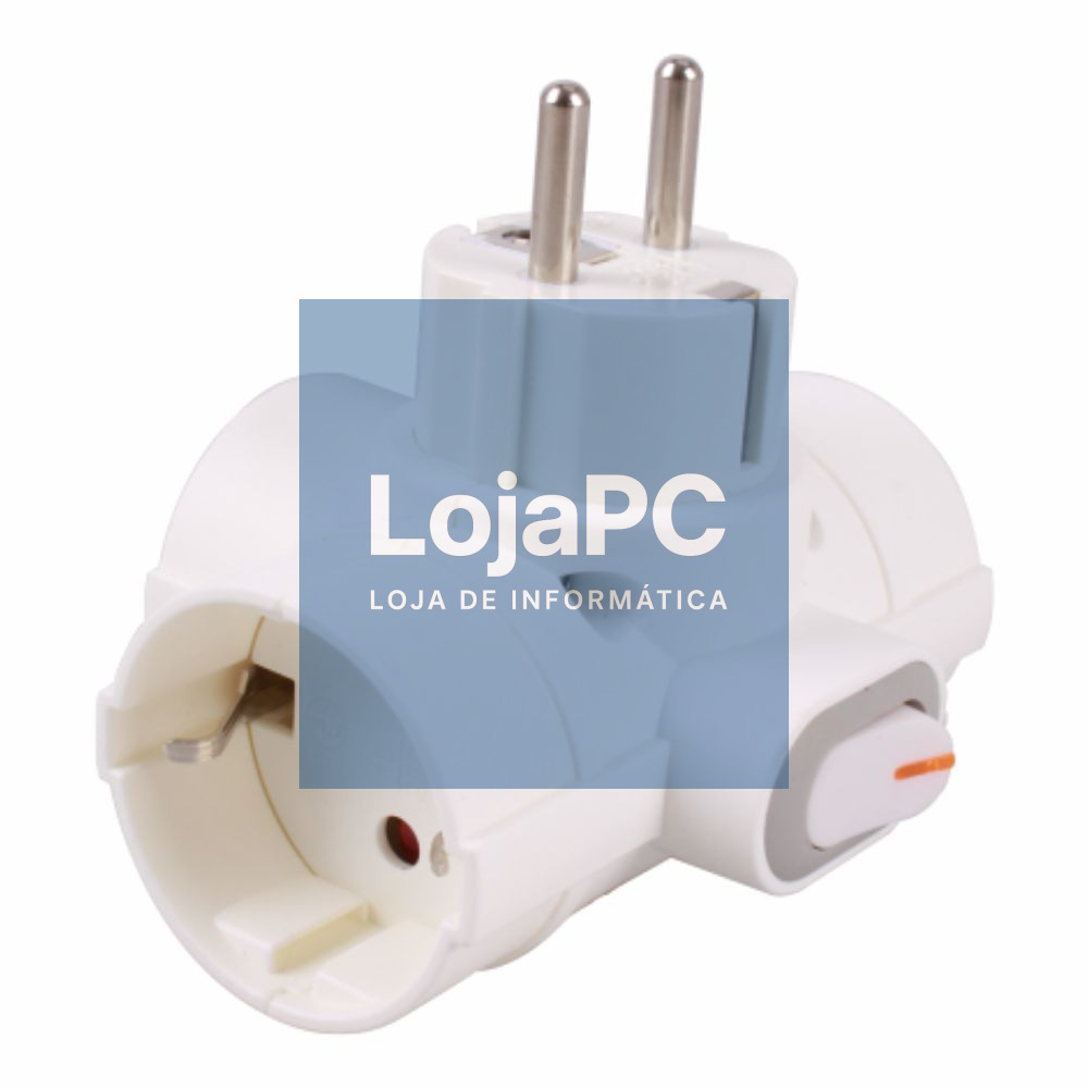 Ficha Elétrica Adaptadora 3x Schuko C/ Interruptor