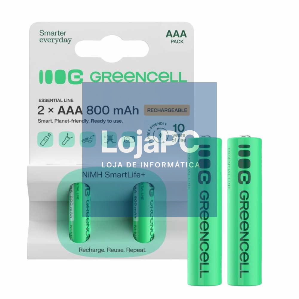 Pilha Recarregável AAA 1.2V 800mA 2x Blister GREEN CELL