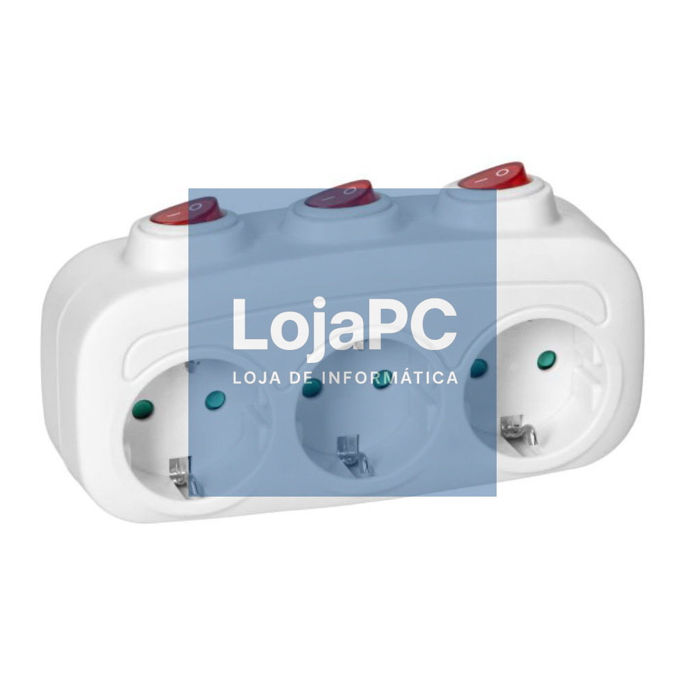 Ficha Elétrica Adaptadora 3x Schuko C/ Interruptores VIRONE