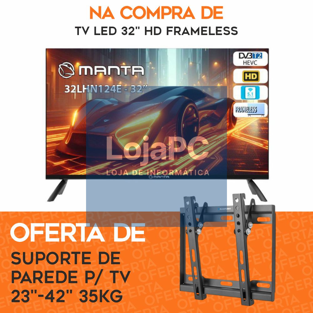 TV LED HD 32" C/ OFERTA Suporte de Parede P/ TV 13"- 42"