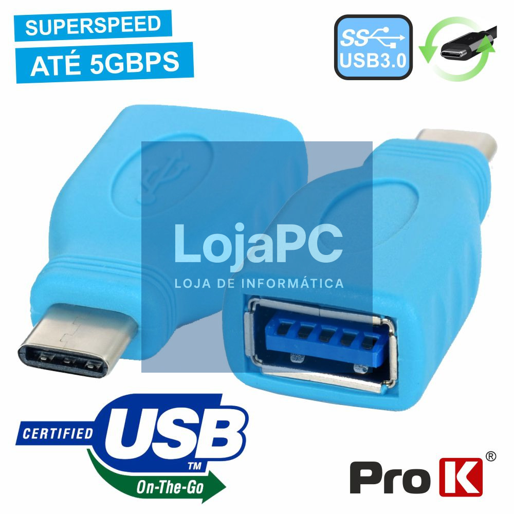 FICHA ADAPTADORA USB-C 3.0 MACHO / USB-A FÊMEA OTG