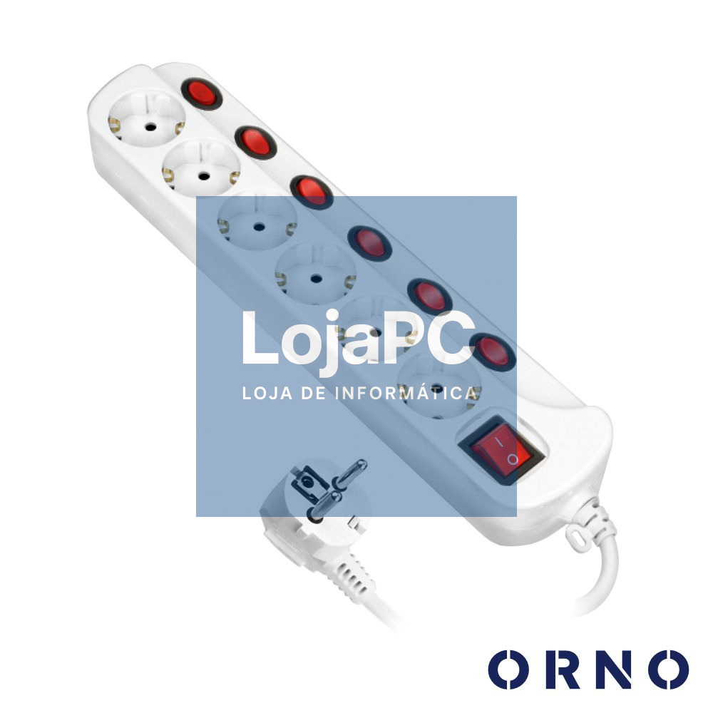 Extensão Elétrica 3G1.5 6xSchuko C/ Interruptores 1.5m ORNO