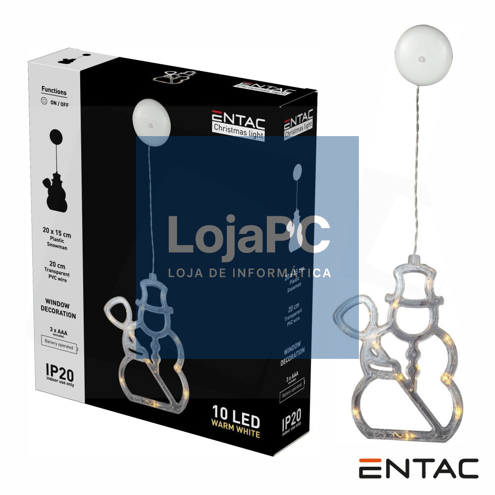 Boneco Neve Decorativo c/ ventosa 10 LED 3000K a pilhas