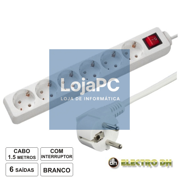 TOMADA ELÉTRICA C/ 6 SAÍDAS INTERRUPTOR 1.5M EDH