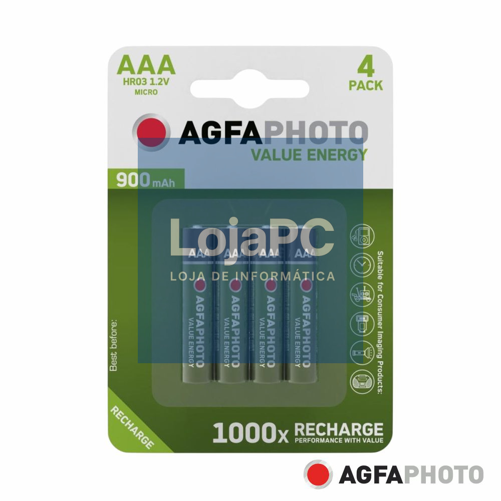 Pilha Recarregável AAA 1.2V 900mAh 4x Blister AGFAPHOTO
