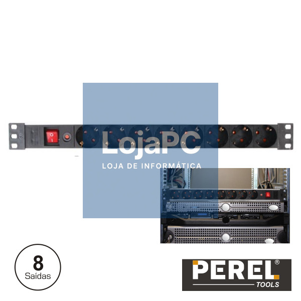 TOMADA ELÉTRICA C/ 8 SAÍDAS INTERRUPTOR PROTEÇÃO P/ BASTIDOR
