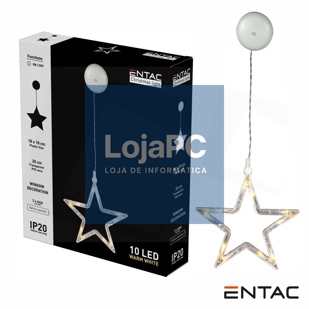 Estrela Decorativo c/ ventosa 10 LED 3000K a pilhas ENTAC