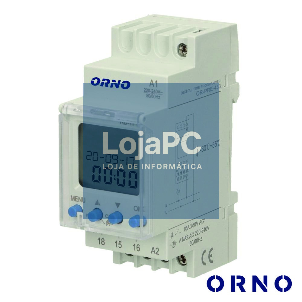 Temporizador Semanal Digital 16A 230V P/ Calha Din ORNO
