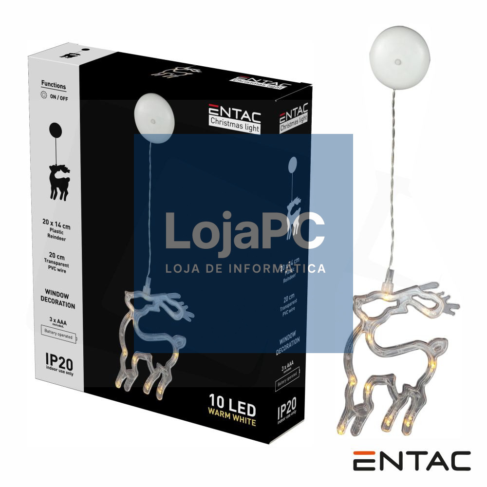 Rena Decorativo c/ ventosa 10 LED 3000K a pilhas ENTAC