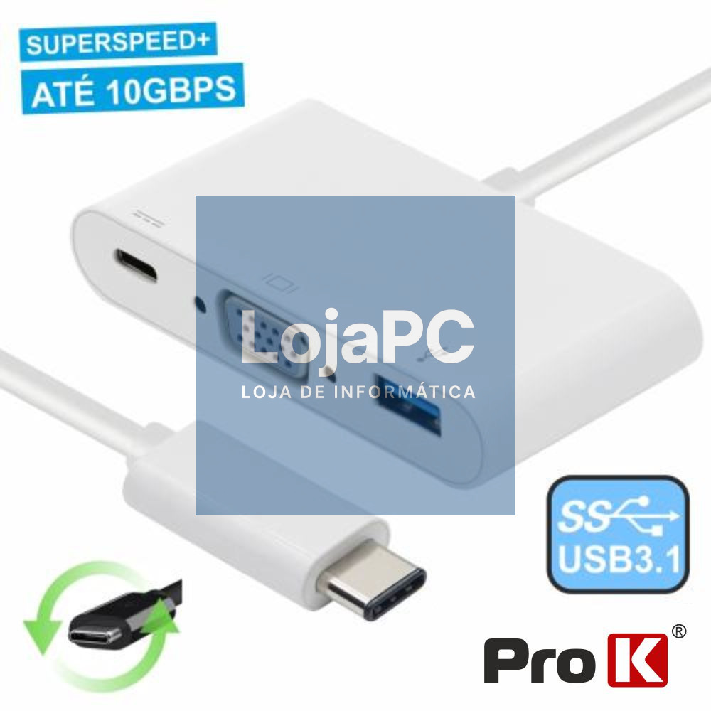 ADAPTADOR MICRO USB-C / VGA+ USB-A + MICRO USB-C 3.0 PROK