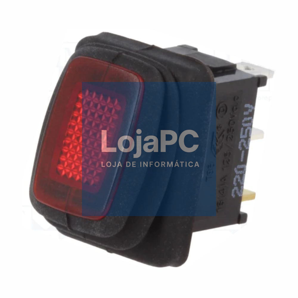 Interruptor Basculante C/ Luz 16A-250V SPST ON-OFF Vermelho