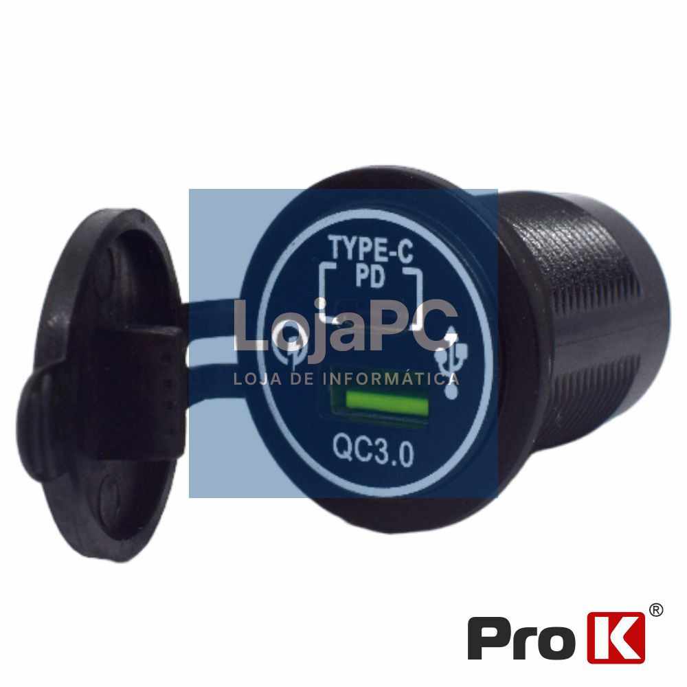 Tomada Dupla USB-A 3.0 + USB-C PD de Embutir PROK
